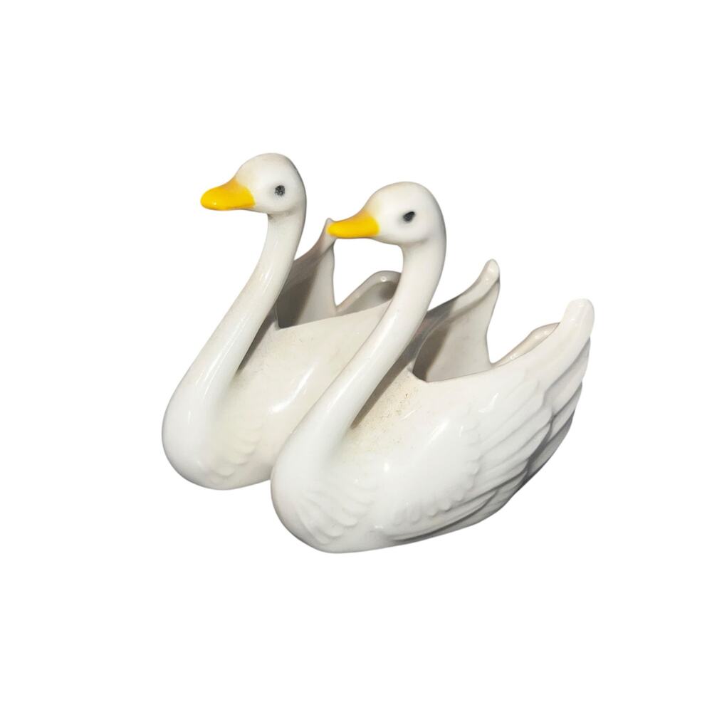 Vintage White Porcelain Swans Decorative Knick Knack home decor